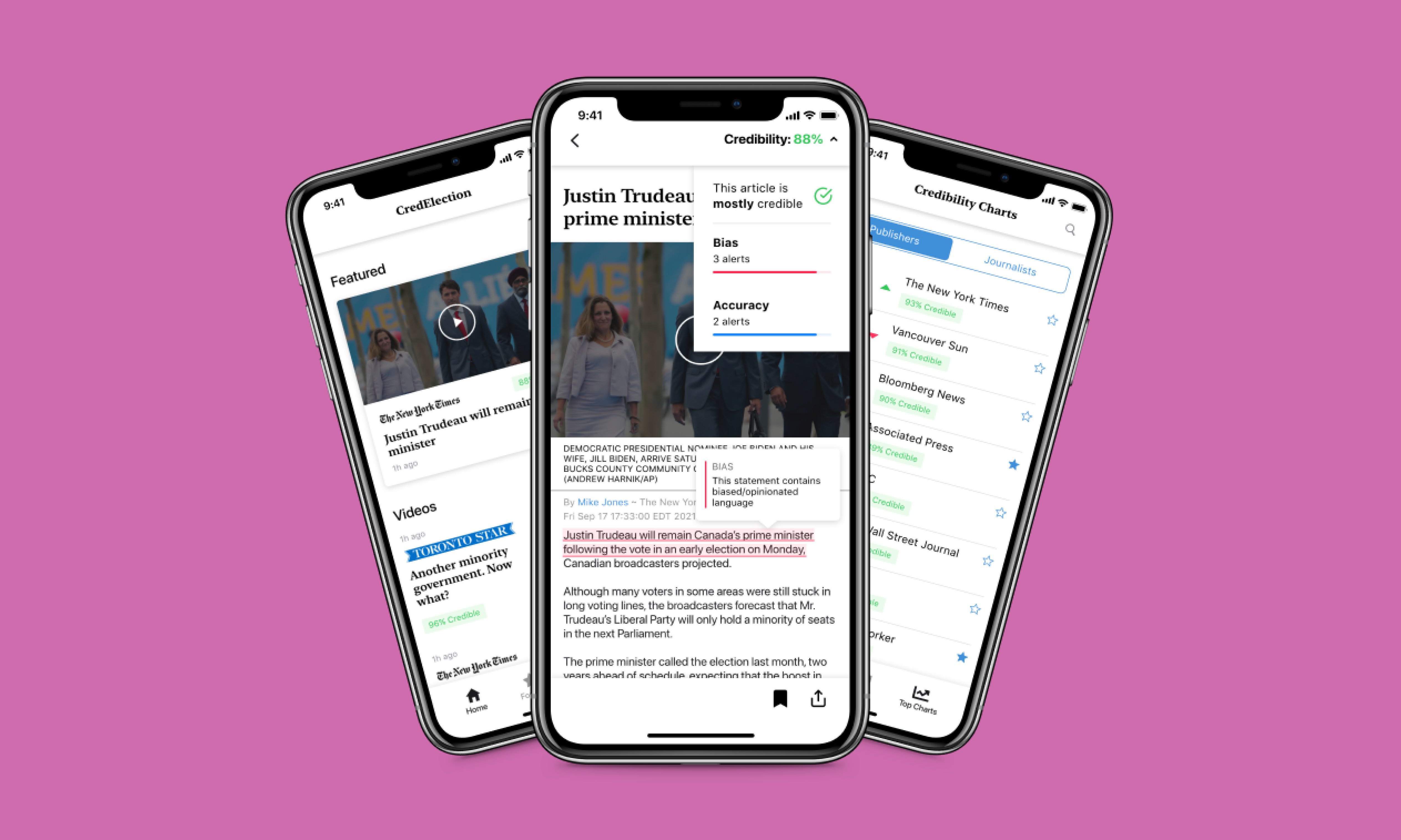 CredElection — credibility app screens